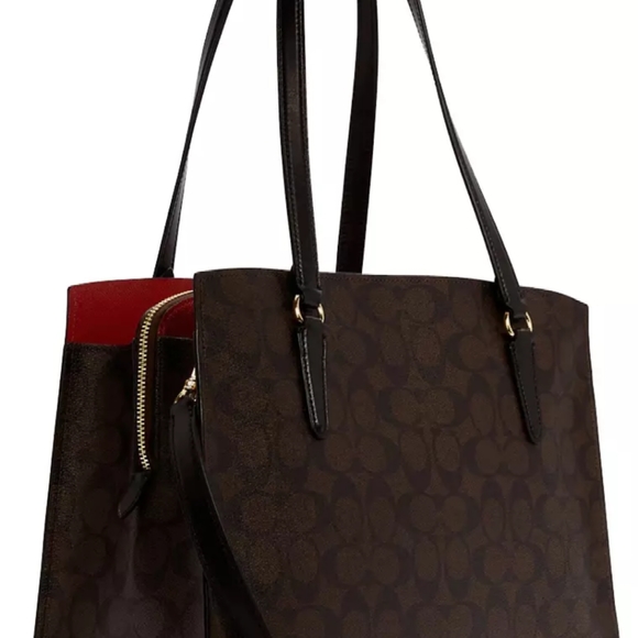 COACH C4075 TATUM CARRYALL TOTE BROWN SIGNATURE WITH BLACK LEATHER NEW WITH TAGS - Picture 9 of 12